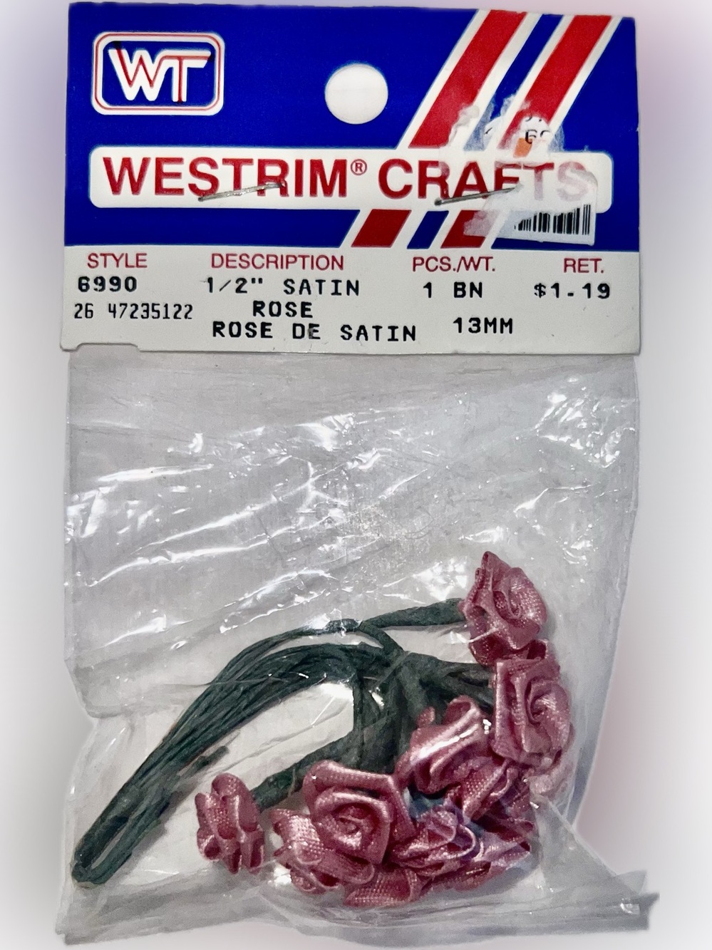 💥 Vintage New Westrim Crafts Satin Roses Mauve 1/2” Floral Craft DIY